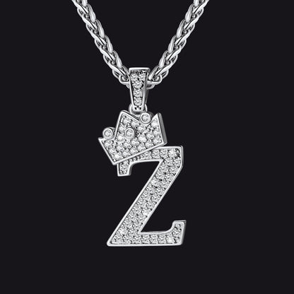 Sparkly Bling Crown Diamond Initial Letther Necklace for