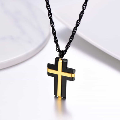 Stainless Steel Two Tone Cross Pendant Necklace for