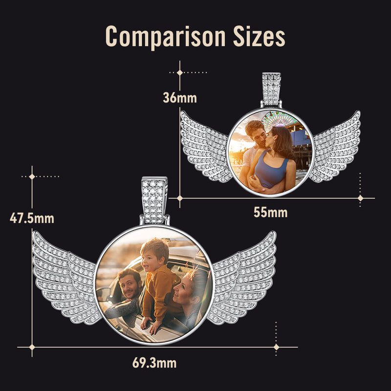 Customized Picture Circle Chain Necklace With Angel Wing Memorial Gift for