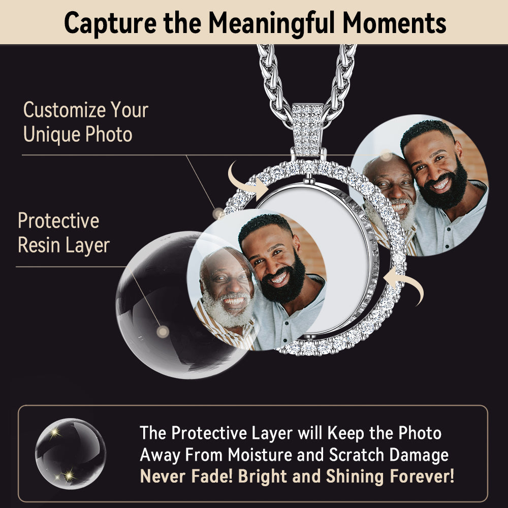 Cuban Chain & Cz Custom Picture Necklace Set for