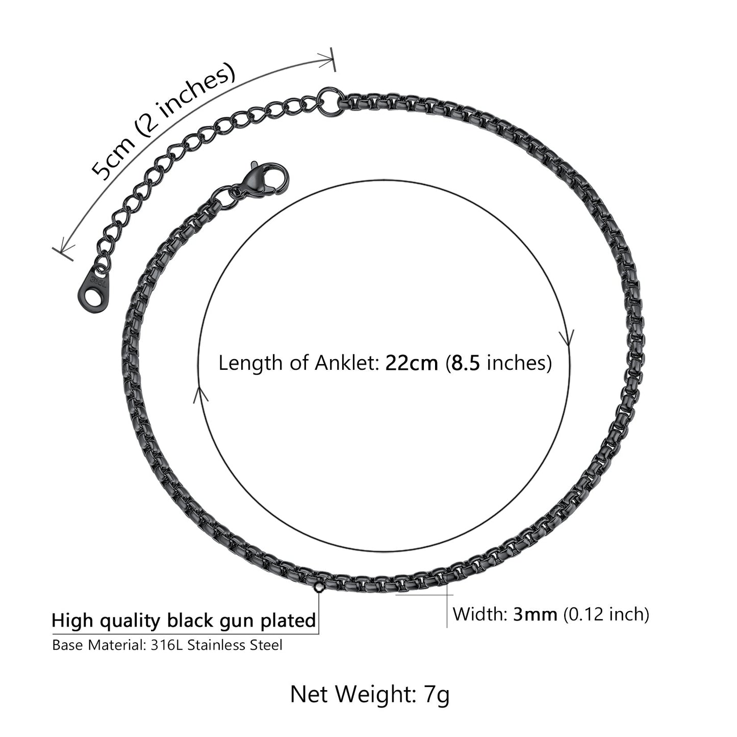 3mm Stainless Steel Box Chain Anklet for