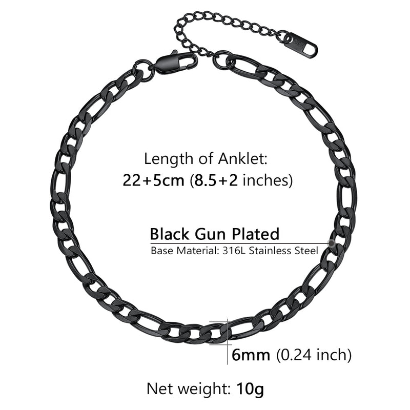 6mm Figaro Chain Anklet Bracelet for