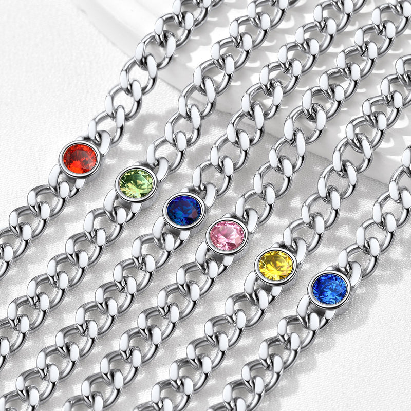 Personalized Birthstone Cuban Link Anklet for