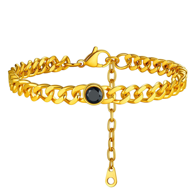 Personalized Birthstone Cuban Link Anklet for