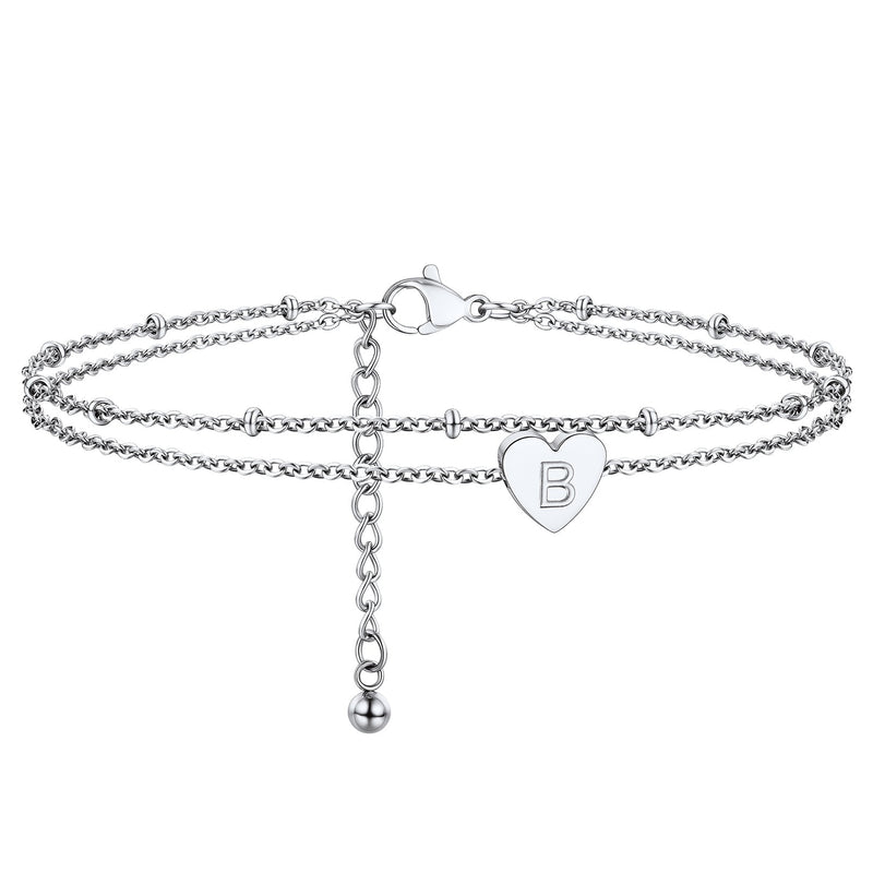 Initial Letter Heart Anklet Chain Layered Anklet for