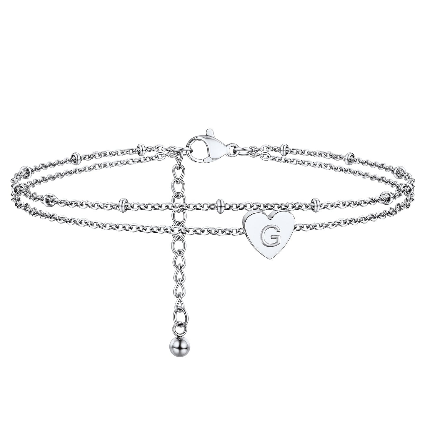 Initial Letter Heart Anklet Chain Layered Anklet for