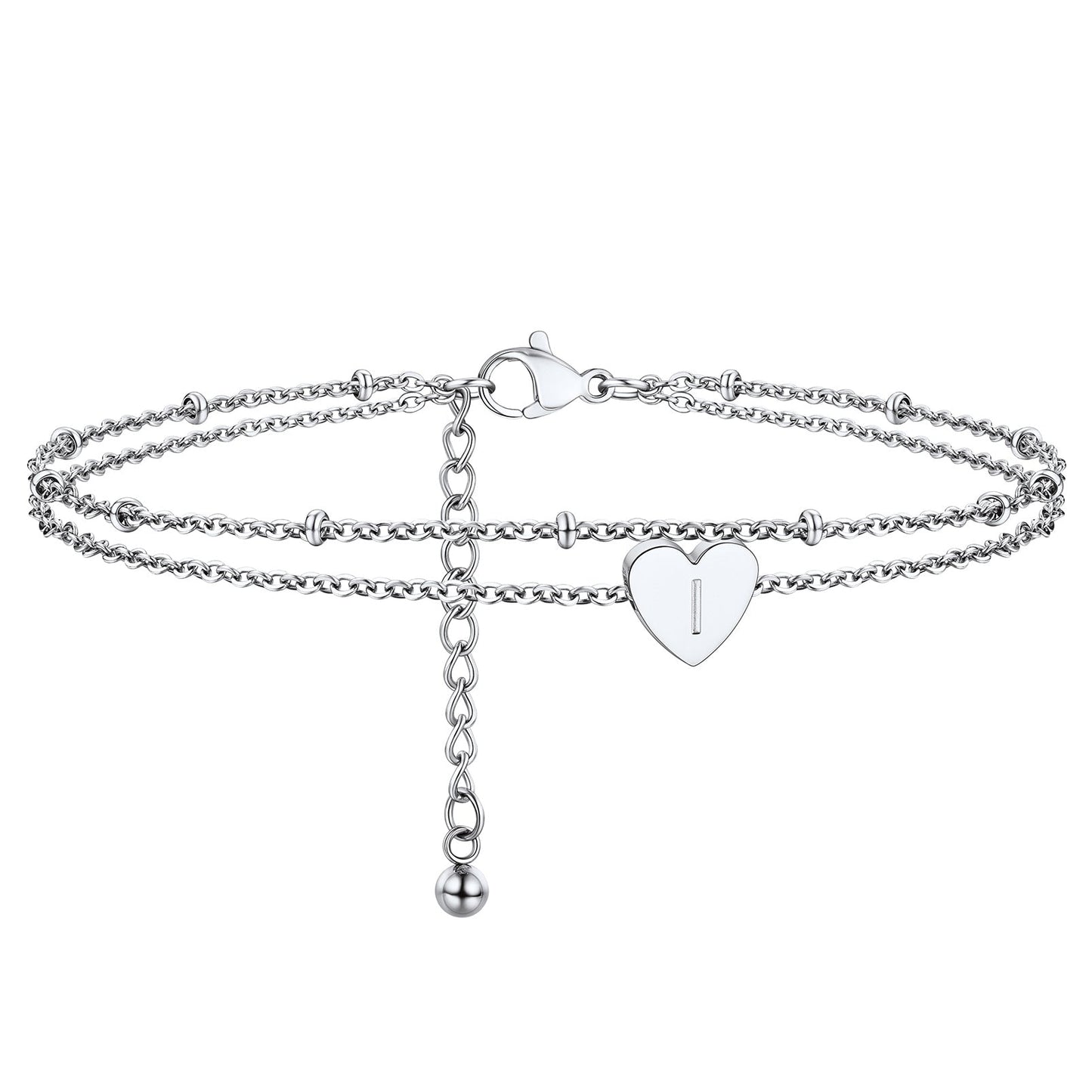 Initial Letter Heart Anklet Chain Layered Anklet for