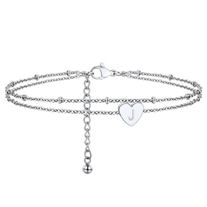 Initial Letter Heart Anklet Chain Layered Anklet for