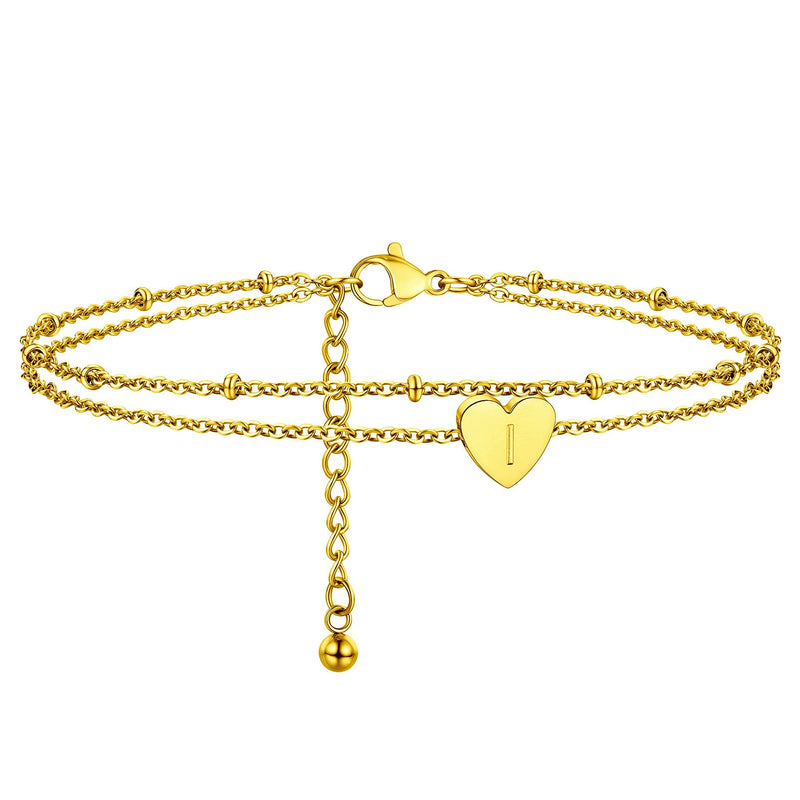 Initial Letter Heart Anklet Chain Layered Anklet for