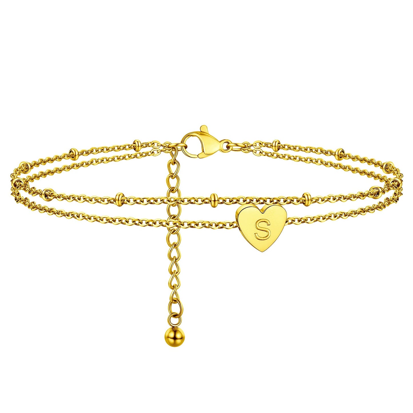 Initial Letter Heart Anklet Chain Layered Anklet for