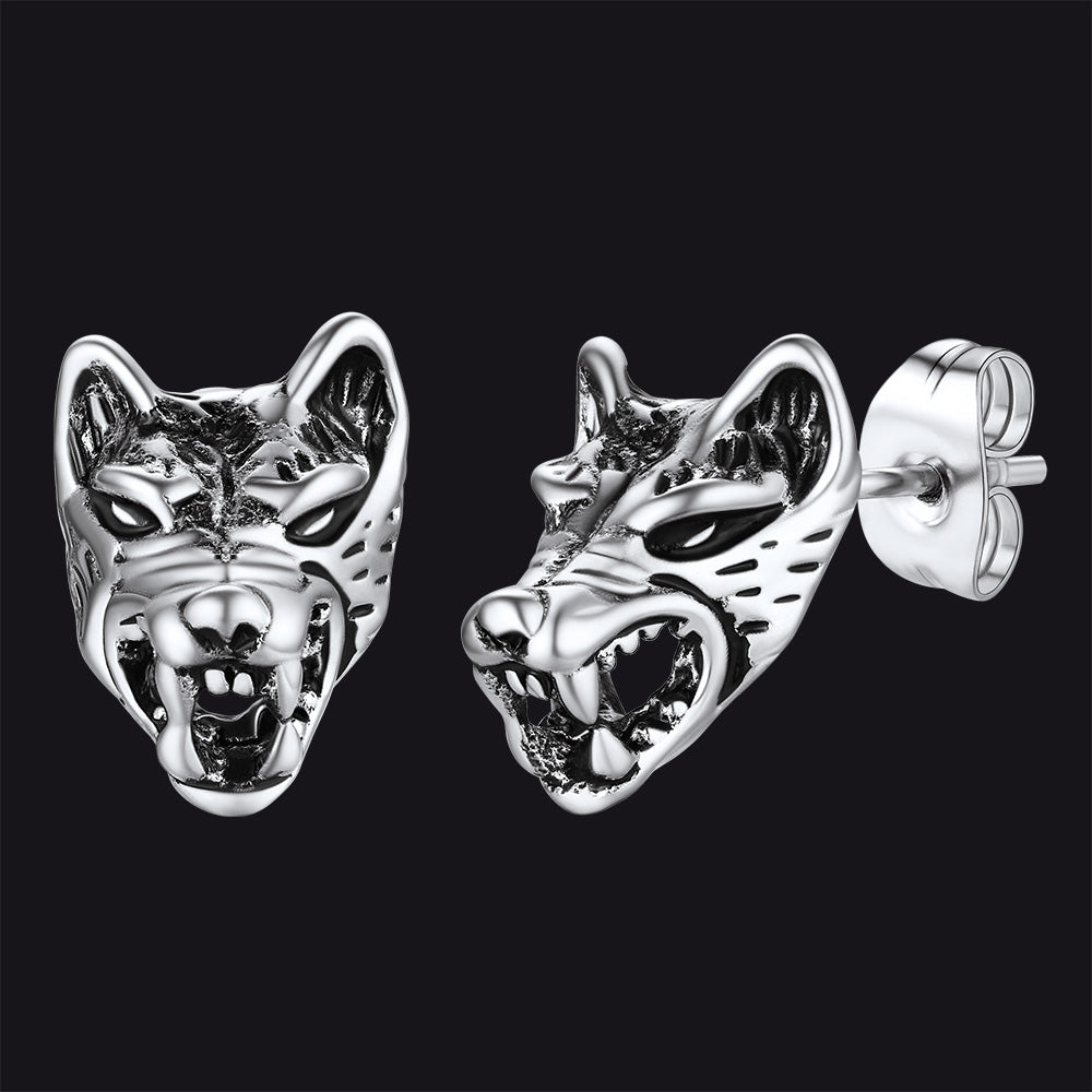 Viking Wolf Stud Earrings for