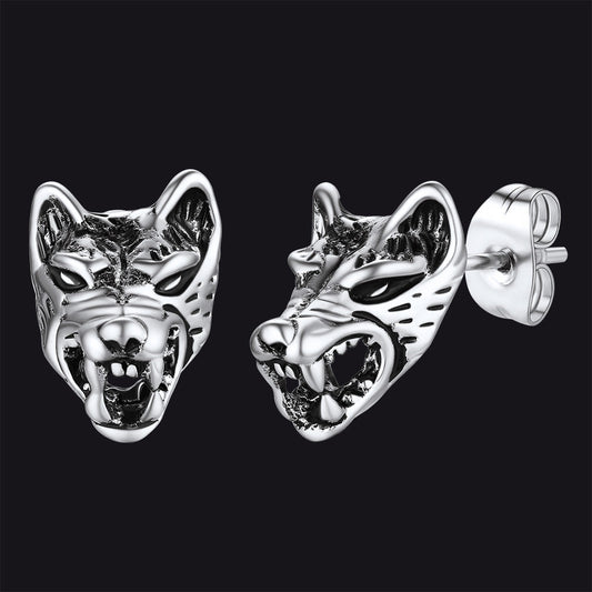 Viking Wolf Stud Earrings for