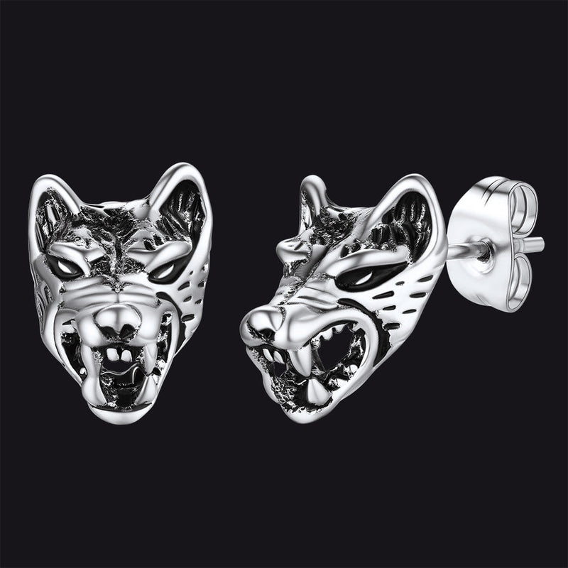 Viking Wolf Stud Earrings for