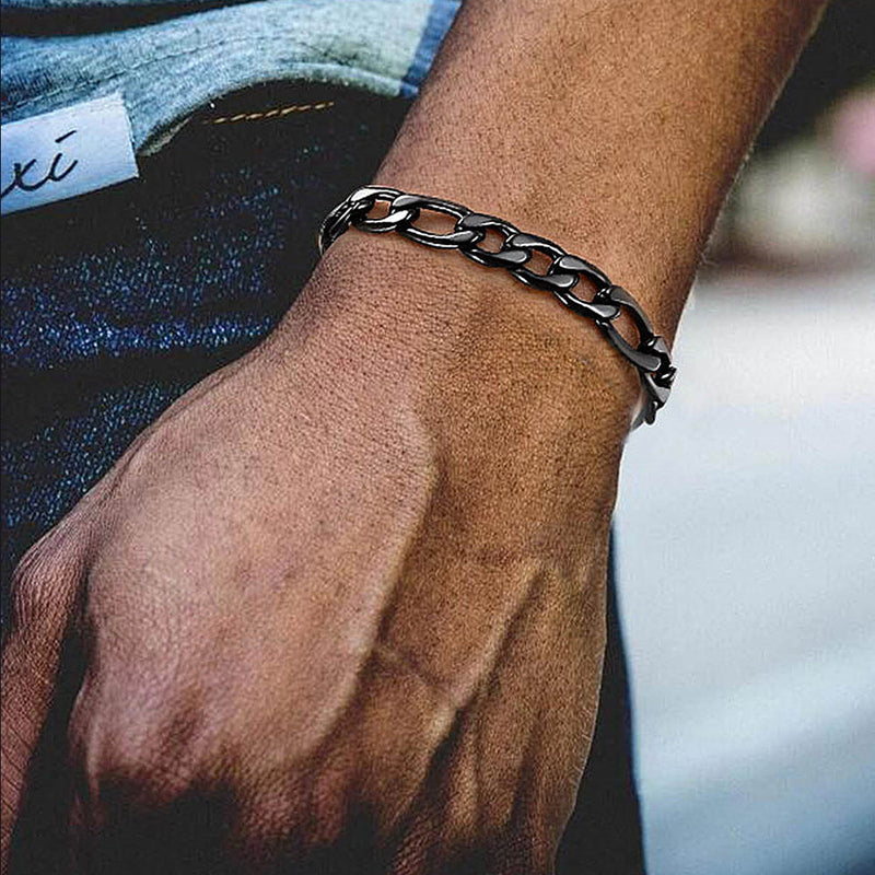 8mm Figaro Link Chain & Bracelet Bundle Set for
