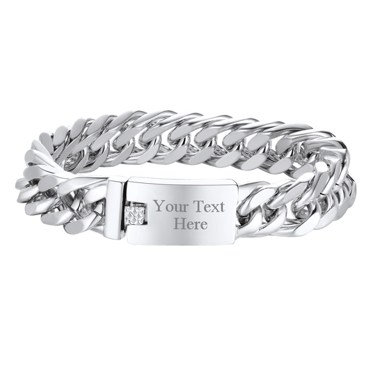 Custom Id Engraved Miami Cuban Link Chain Bracelet for
