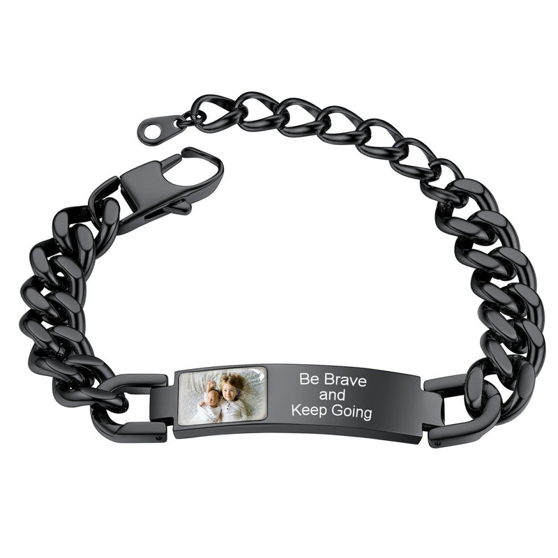 Personalized Nameplate Cuban Link Chain Bracelet With Picture for
