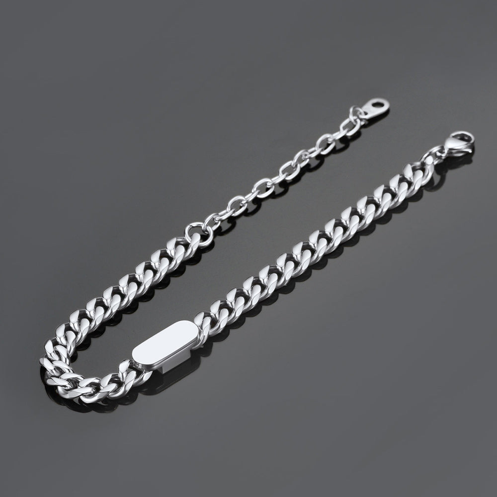 7mm Engraving Name Cuban Link Chain Bracelet for