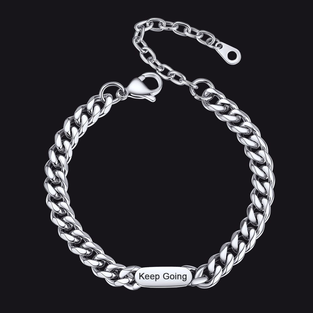 7mm Engraving Name Cuban Link Chain Bracelet for