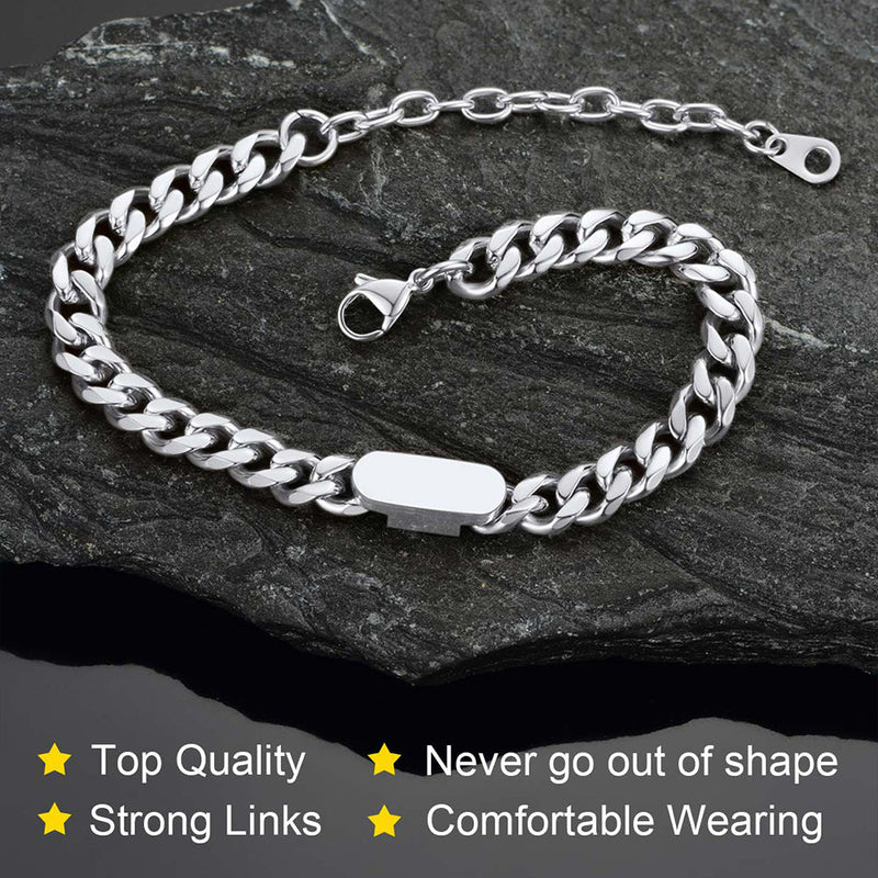 7mm Engraving Name Cuban Link Chain Bracelet for