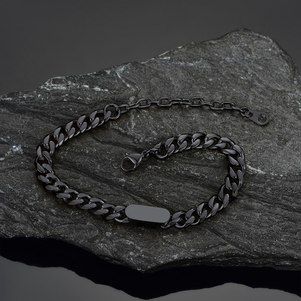 7mm Engraving Name Cuban Link Chain Bracelet for