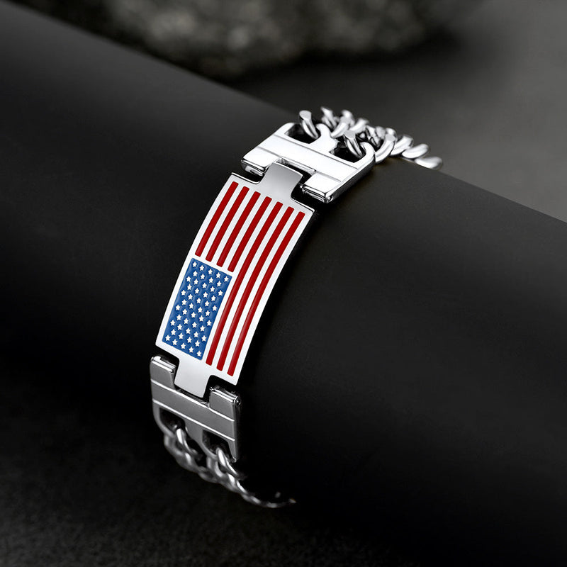 Usa American Flag Cuban Link Chain Bracelet for 8mm Width