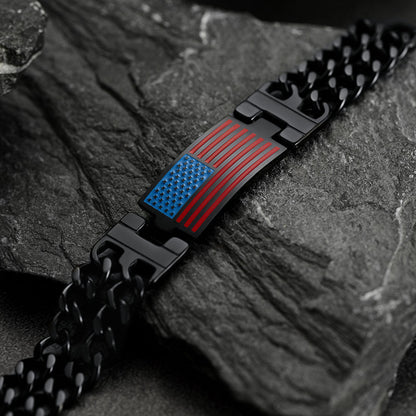 Usa American Flag Cuban Link Chain Bracelet for 8mm Width