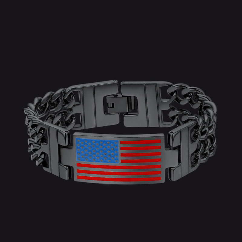 Usa American Flag Cuban Link Chain Bracelet for 8mm Width