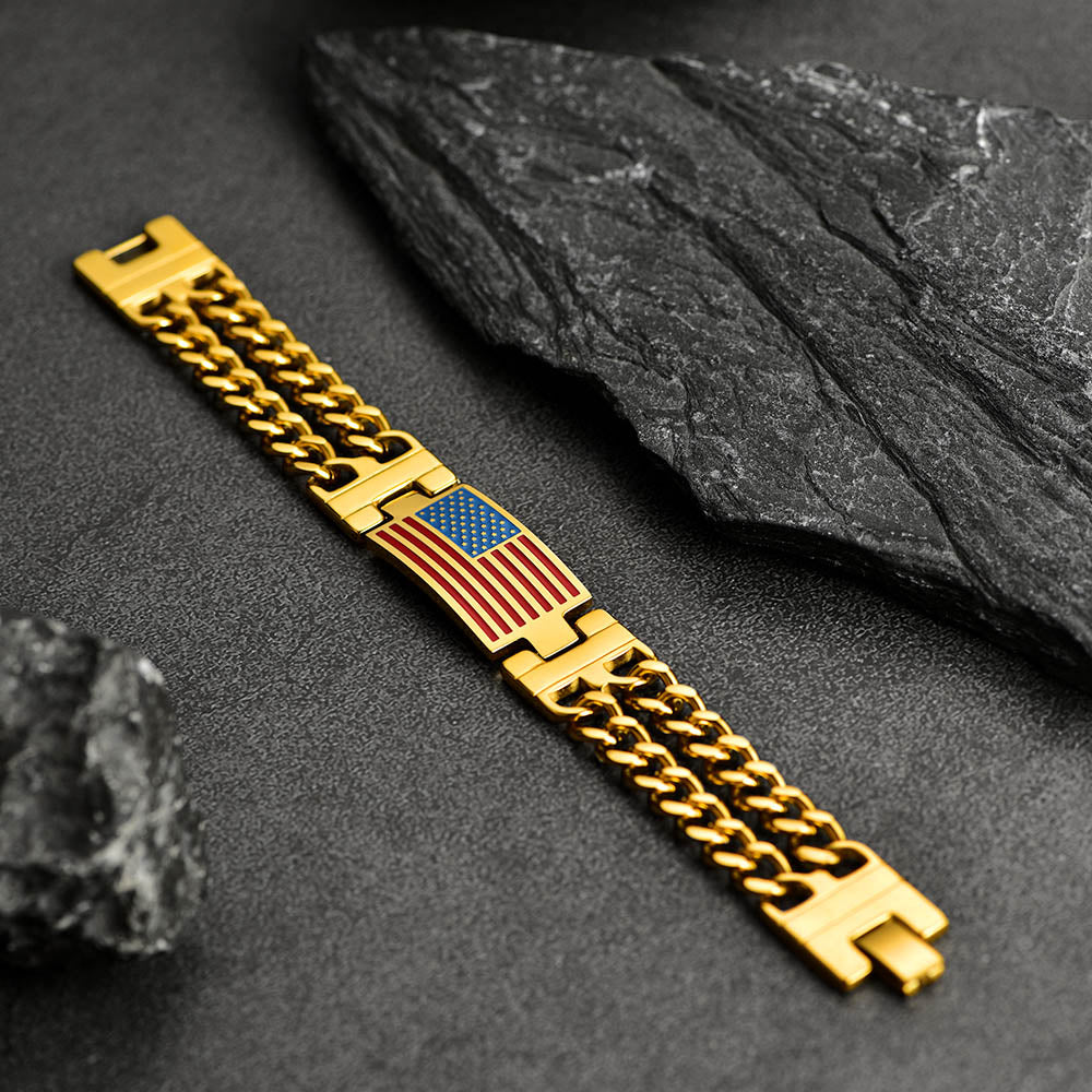 Usa American Flag Cuban Link Chain Bracelet for 8mm Width