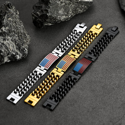 Usa American Flag Cuban Link Chain Bracelet for 8mm Width
