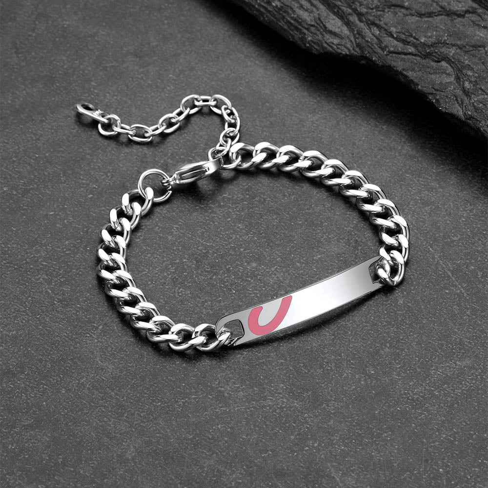 Custom Engraving Heart Couple Link Bracelet
