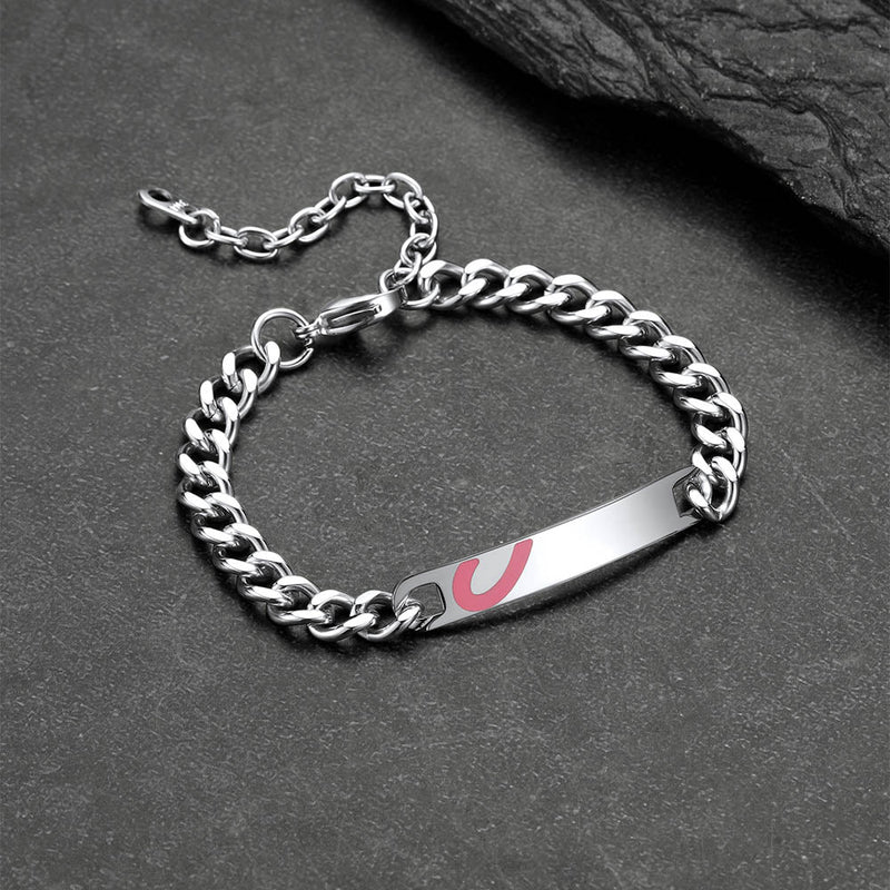 Custom Engraving Heart Couple Link Bracelet
