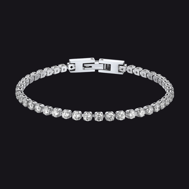 Cz Diamond Cut Tennis Chain Bracelet for , 3/5mm Width