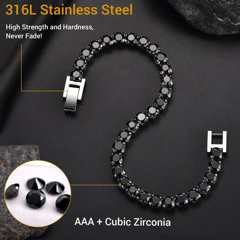 Cz Black Diamond Cut Tennis Chain Bracelet for , 3/5mm Width