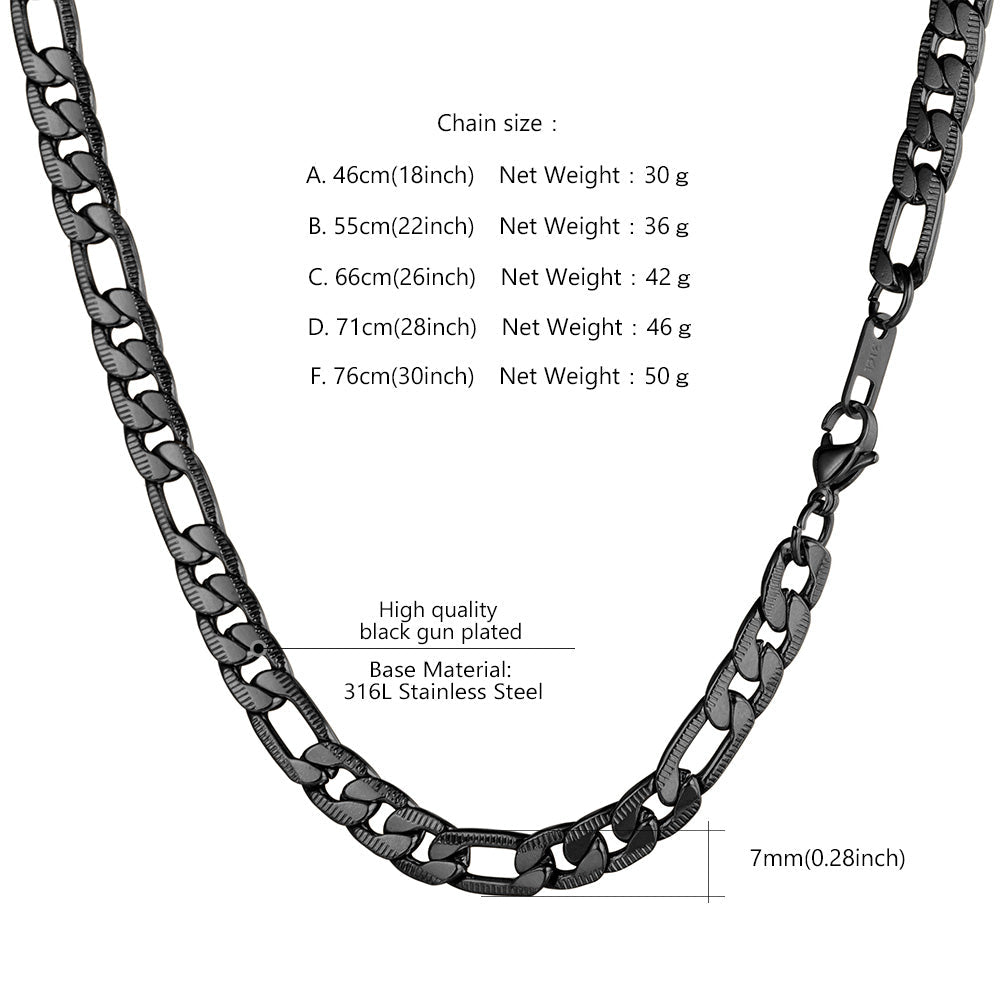 7mm Stainless Steel Figaro Link Chain Necklace for
