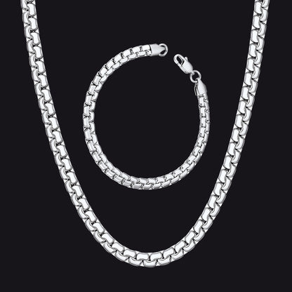 6mm Flat Box Link Chain & Bracelet Bundle Set for