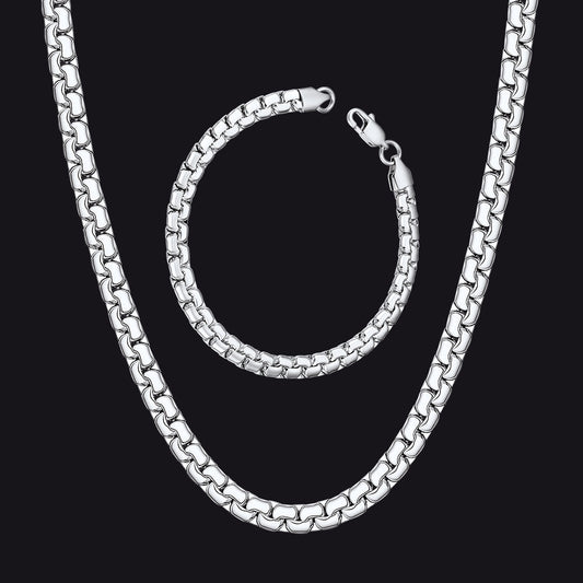 6mm Flat Box Link Chain & Bracelet Bundle Set for