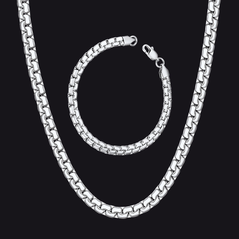 6mm Flat Box Link Chain & Bracelet Bundle Set for