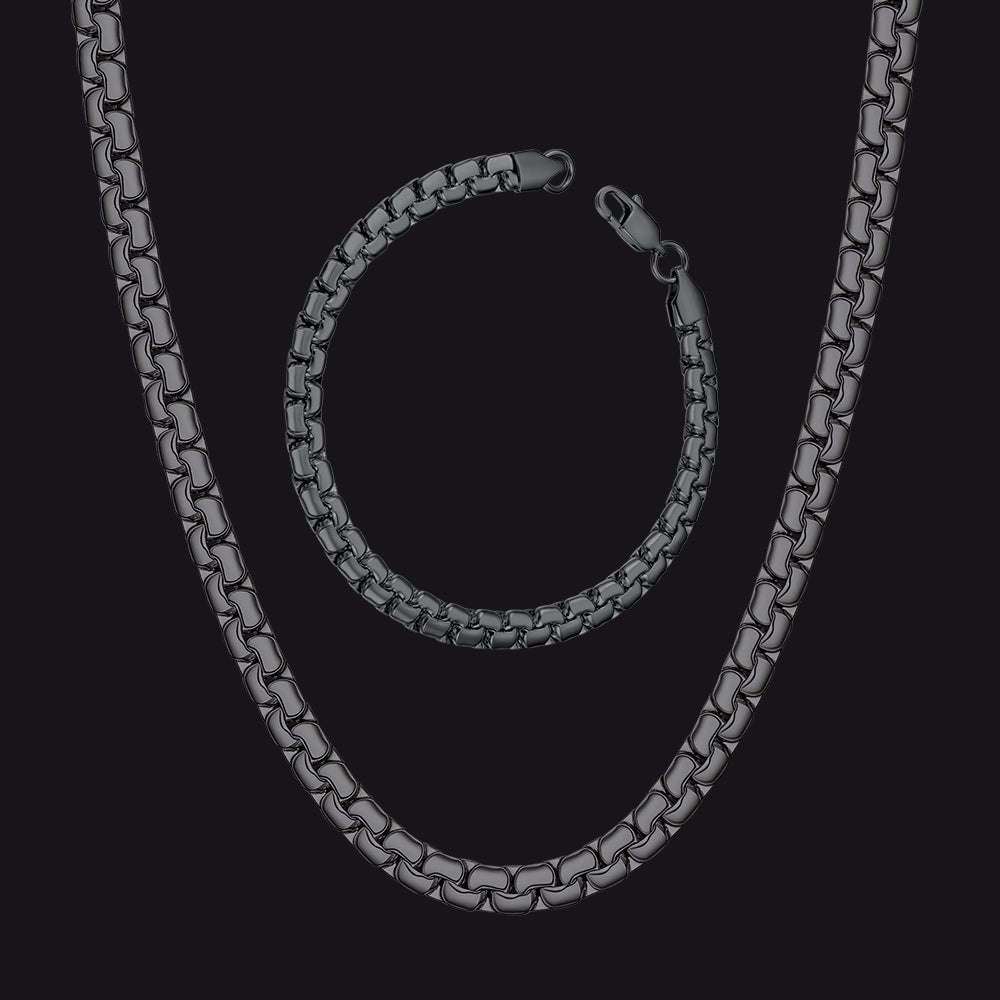 6mm Flat Box Link Chain & Bracelet Bundle Set for