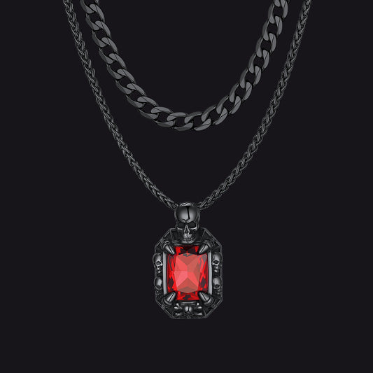 Cuban Curb Chain & Skull Crystal Layered Necklaces Set for