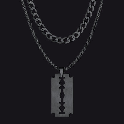 Cuban Chain & Eboy Razor Blade Necklace Set for
