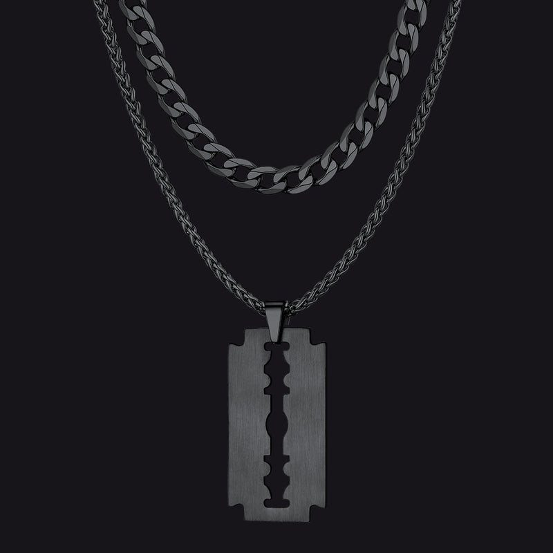 Cuban Chain & Eboy Razor Blade Necklace Set for