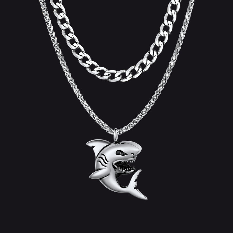 Cuban Chain & Punk Shark Necklace Set for