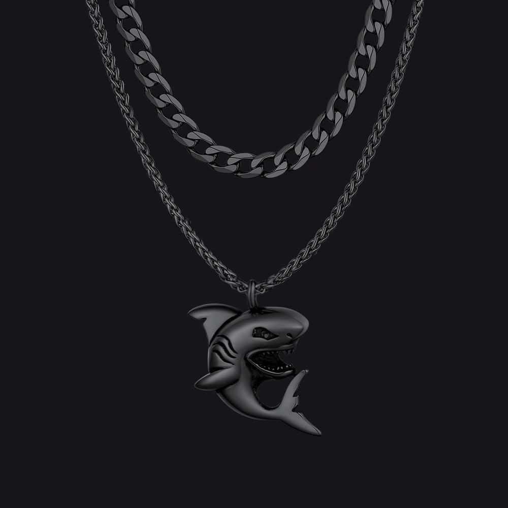 Cuban Chain & Punk Shark Necklace Set for
