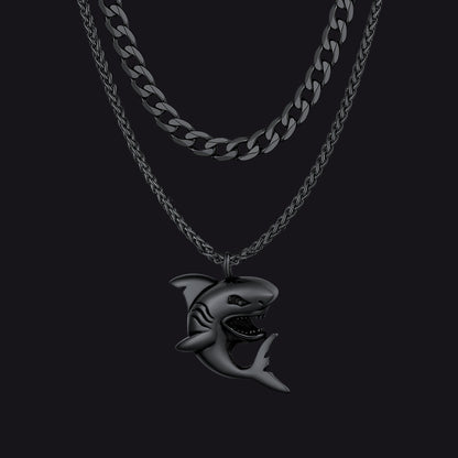 Cuban Chain & Punk Shark Necklace Set for