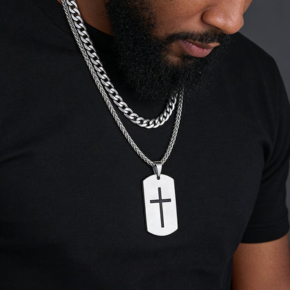 Cuban Chain & Joshua 1:9 Dog Tag Necklace Set for