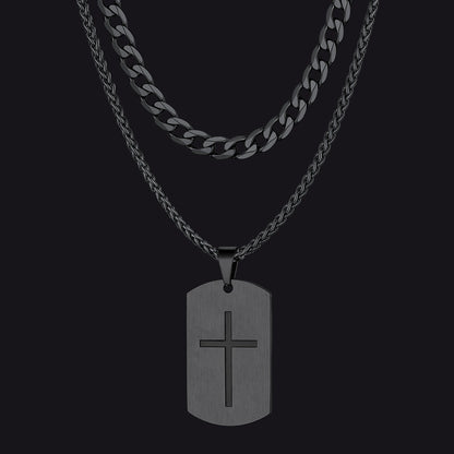Cuban Chain & Joshua 1:9 Dog Tag Necklace Set for
