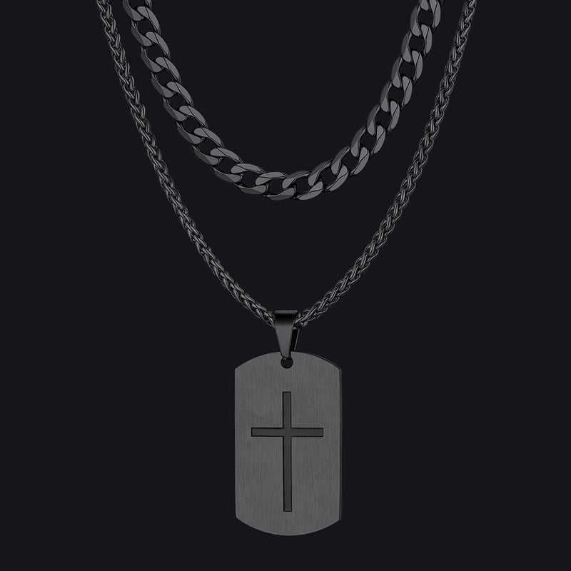 Cuban Chain & Joshua 1:9 Dog Tag Necklace Set for