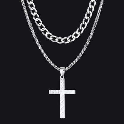 Cuban Chain & American Flag Cross Layered Necklaces Set for