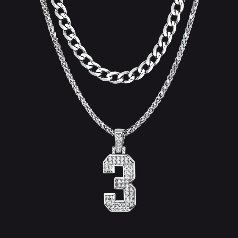Cuban Chain & Baseball Jersey Number Layered Necklaces Set for