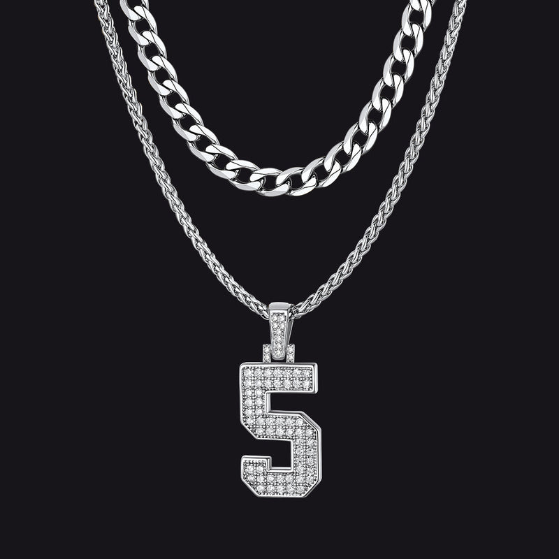 Cuban Chain & Baseball Jersey Number Layered Necklaces Set for